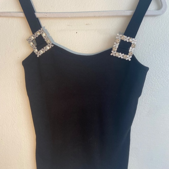 Black Knit Crop Top or Tank With Crystal Detail - Picture 2 of 7